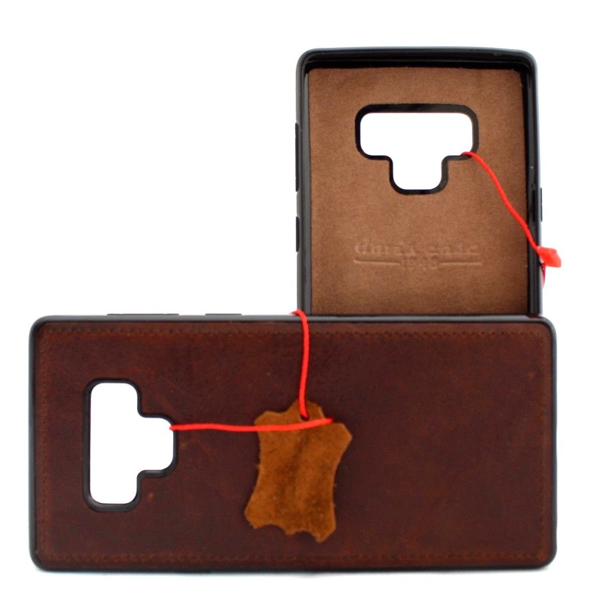 Genuine leather Samsung Galaxy Note 9 book cover case with soft magnetic closure, vintage style, slim design, handmade rubber accents