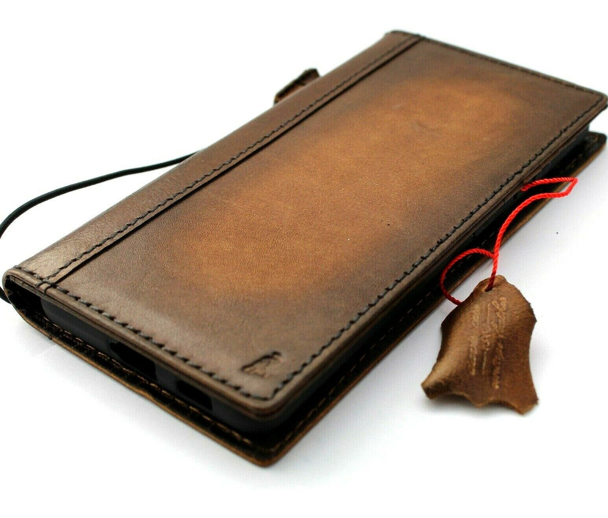 Genuine leather Samsung Galaxy Note 20 5G book wallet case with card holder, soft rubber interior, DavisCase branding.