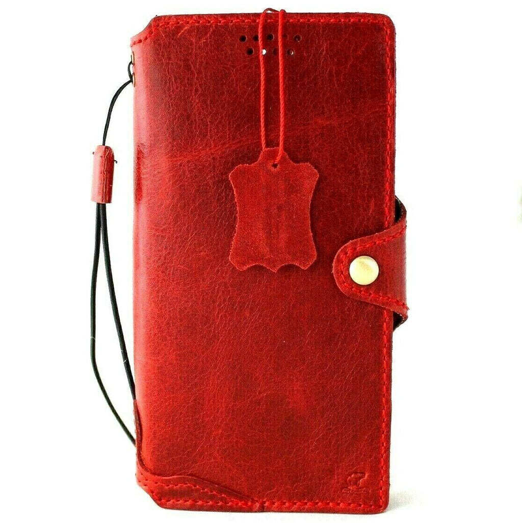 Genuine full leather Samsung Galaxy S21 Ultra 5G wallet case with card slots, handmade by DAVISCASE, red rubber holder cover.