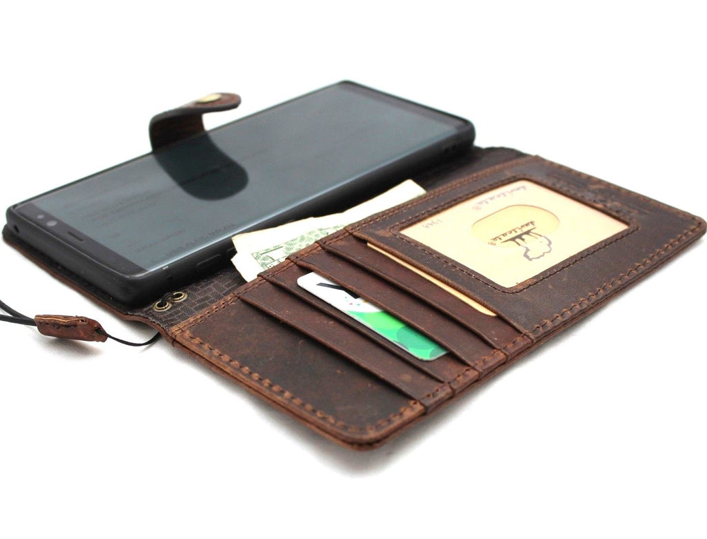 Vintage leather case for Samsung Galaxy Note 9 by DavisCase, handmade wallet cover with card slots and magnetic closure.