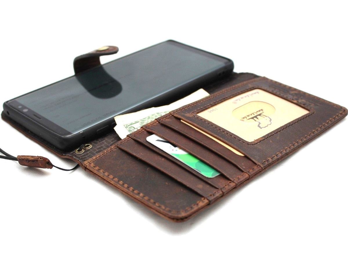Vintage leather case for Samsung Galaxy Note 9 by DavisCase, handmade wallet cover with card slots and magnetic closure.