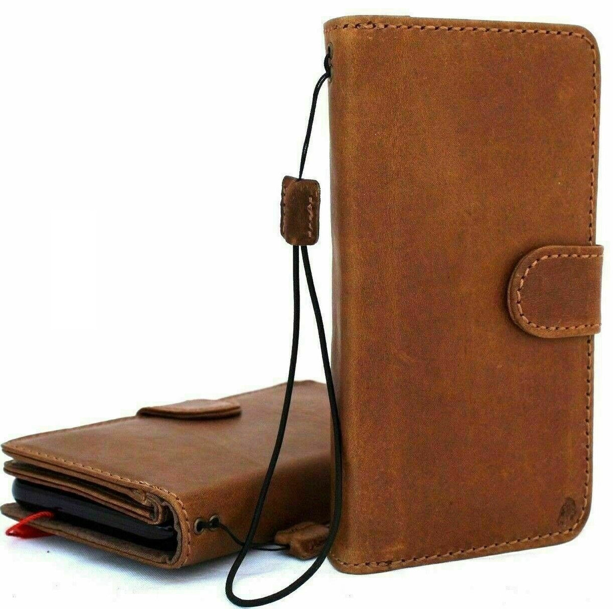 Handmade genuine leather Samsung Galaxy Note 10 Plus wallet case with luxury slots, magnetic closure, and rubber window.