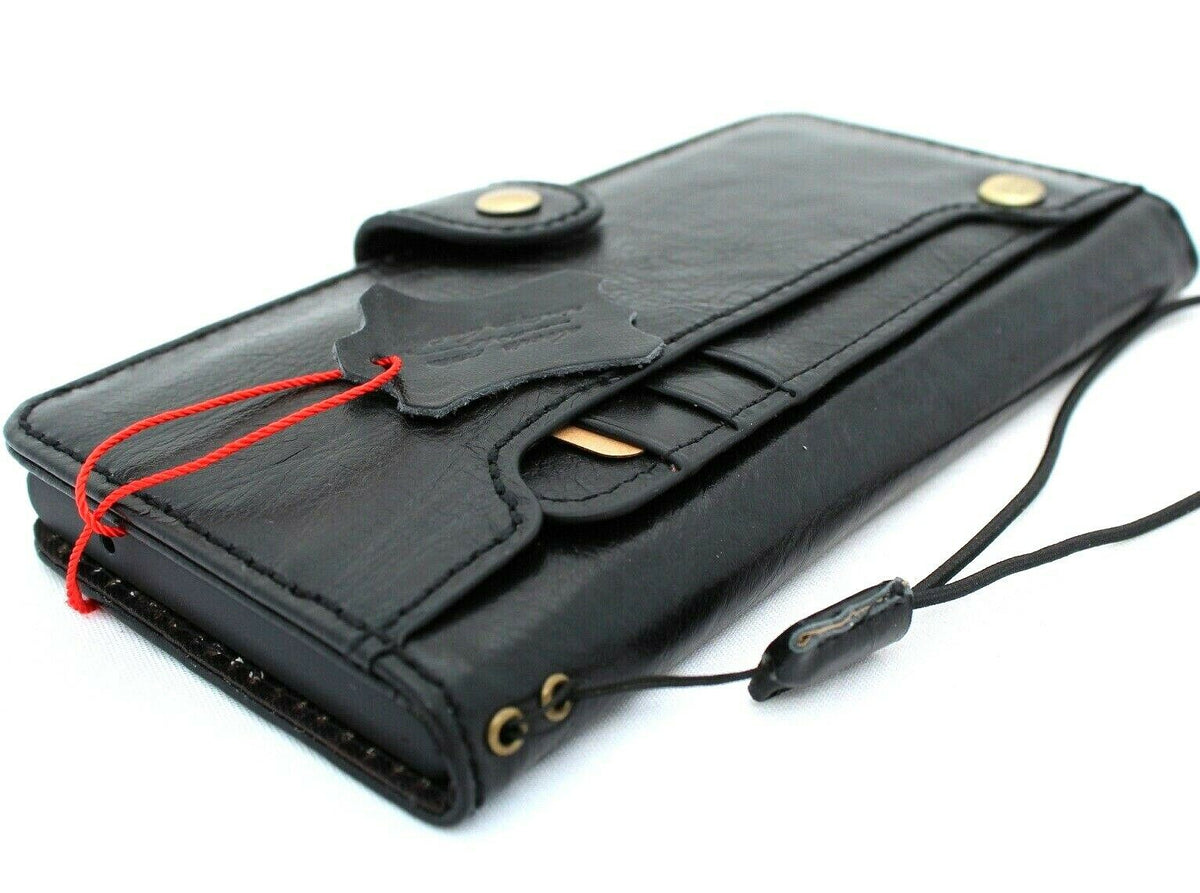 Black leather Samsung Galaxy Note 20 Ultra 5G wallet case with ID window and rubber holder by DAVISCASE, designed for wireless charging.