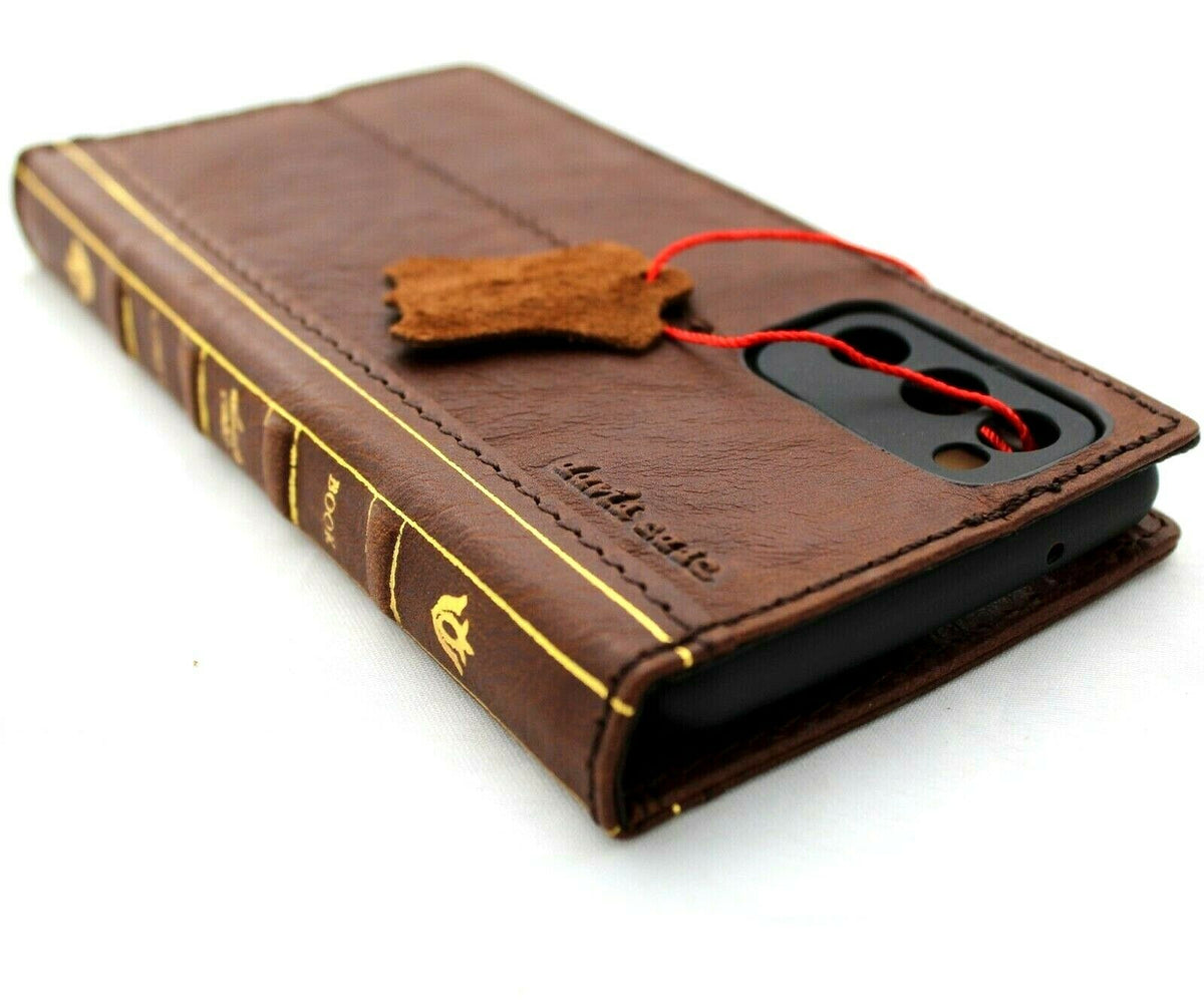 DavisCase genuine soft leather wallet case for Samsung Galaxy S20 FE with Bible design, card slots, and wireless charging holder.