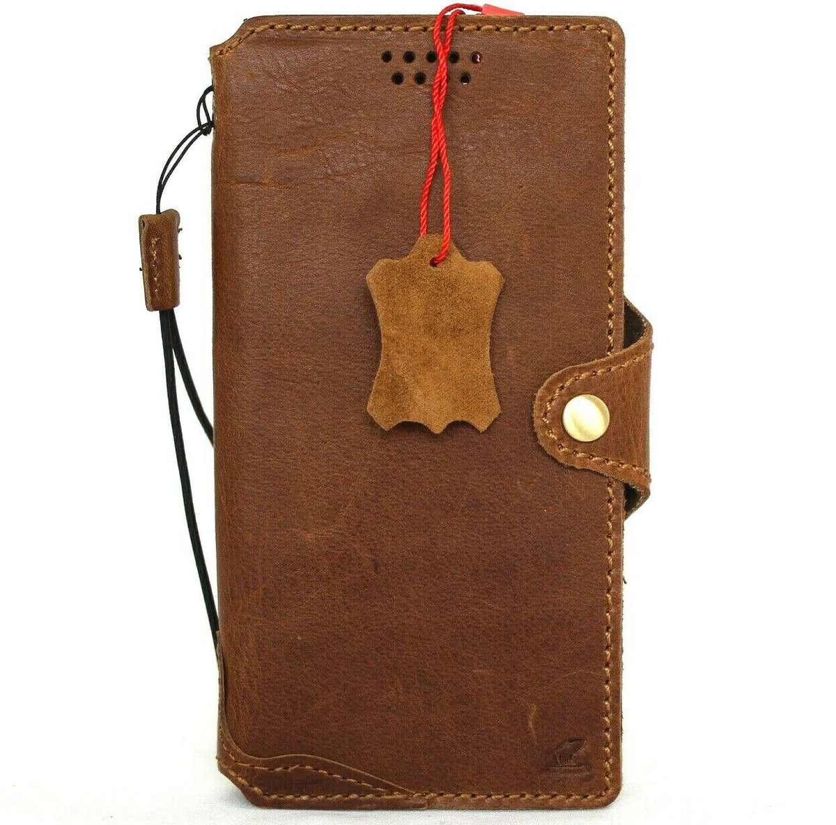 Genuine vintage leather Samsung Galaxy S21 Plus case by DAVISCASE, soft wallet cover with card holder in tan leather.