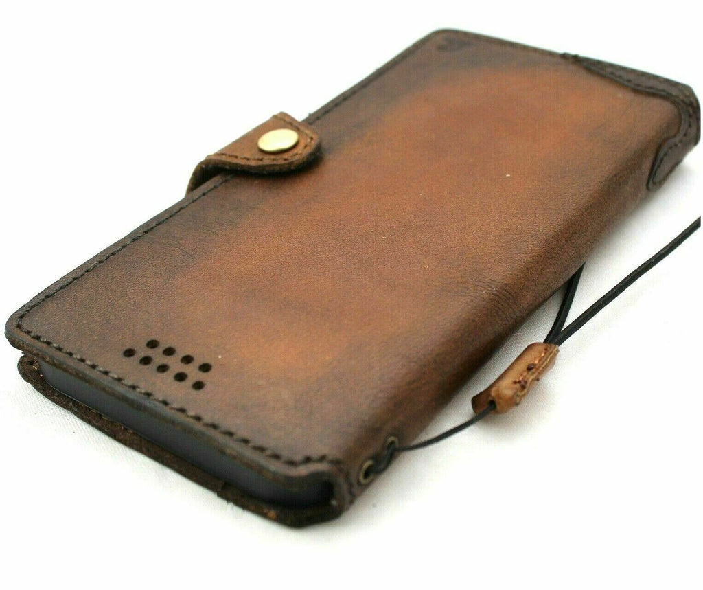 Handmade genuine soft leather iPhone 12 Pro case with vintage look, credit card slots, slim design, full grain leather by DAVISCASE.
