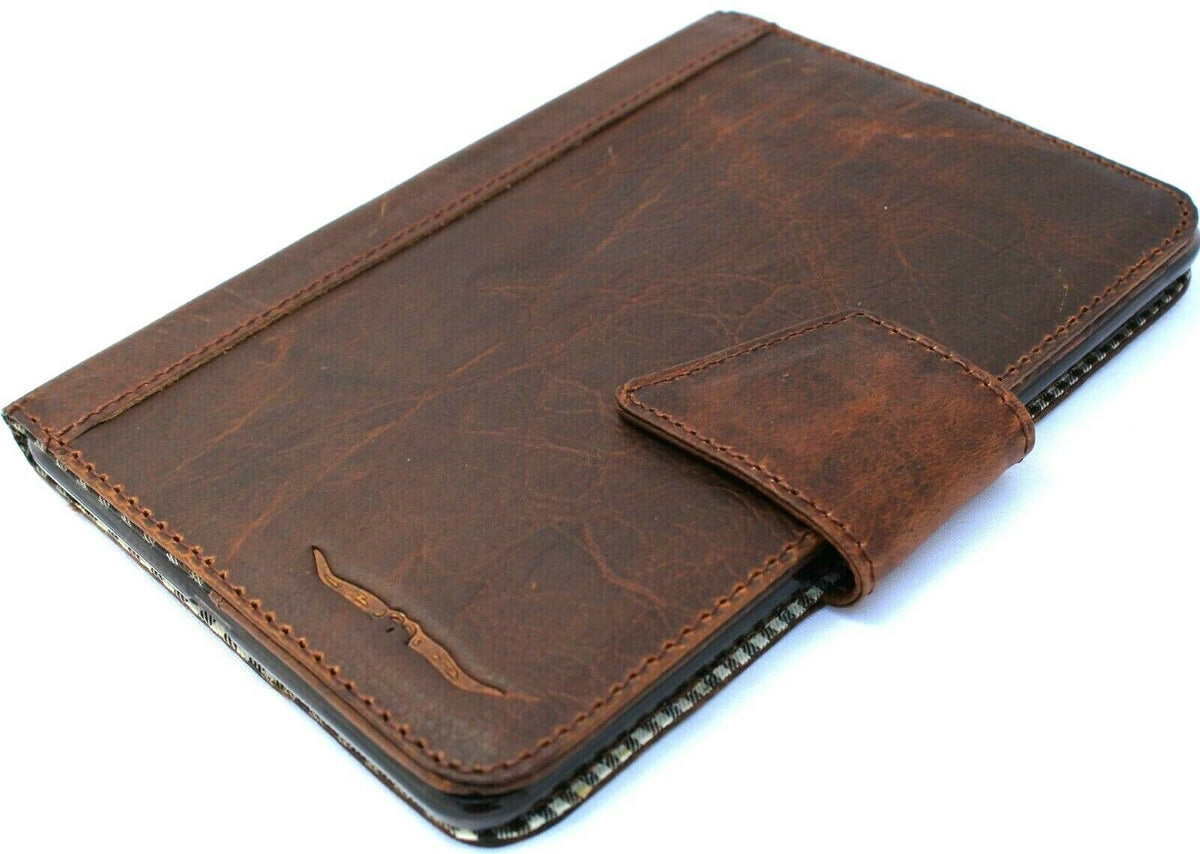 Genuine dark leather iPad Mini 6 case by DAVISCASE with card slots, vintage design, handmade, for 2021 A2568 model.