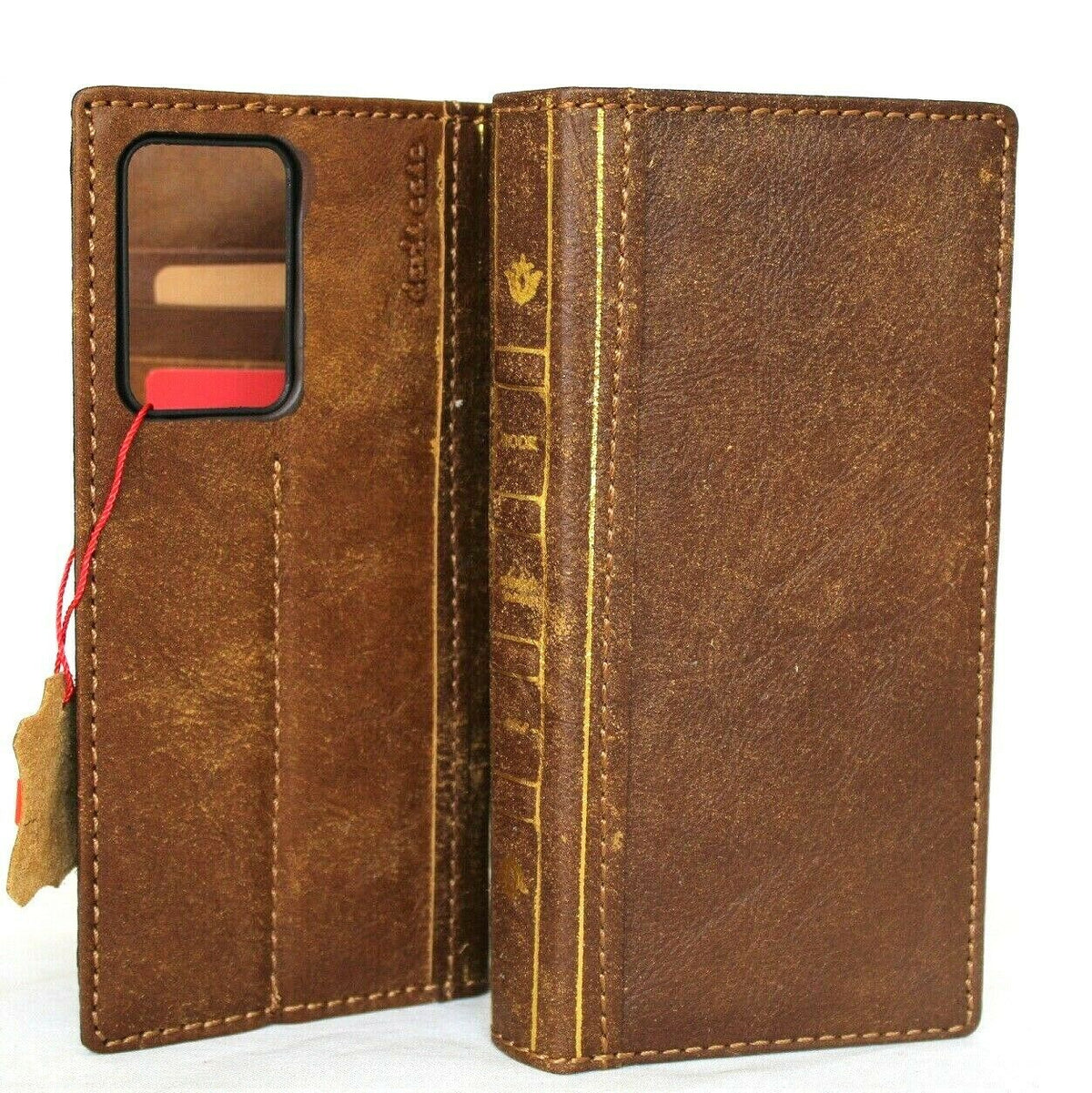 DavisCase genuine leather book wallet cover for Samsung Galaxy Note 20 Ultra 5G with card slots and wireless charging window.