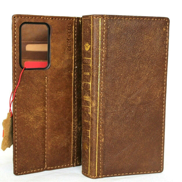 Genuine leather Case for Samsung Galaxy Note 20 Ultra 5G book wallet cover Cards wireless charging window Jafo Bible luxury rubber Tanned