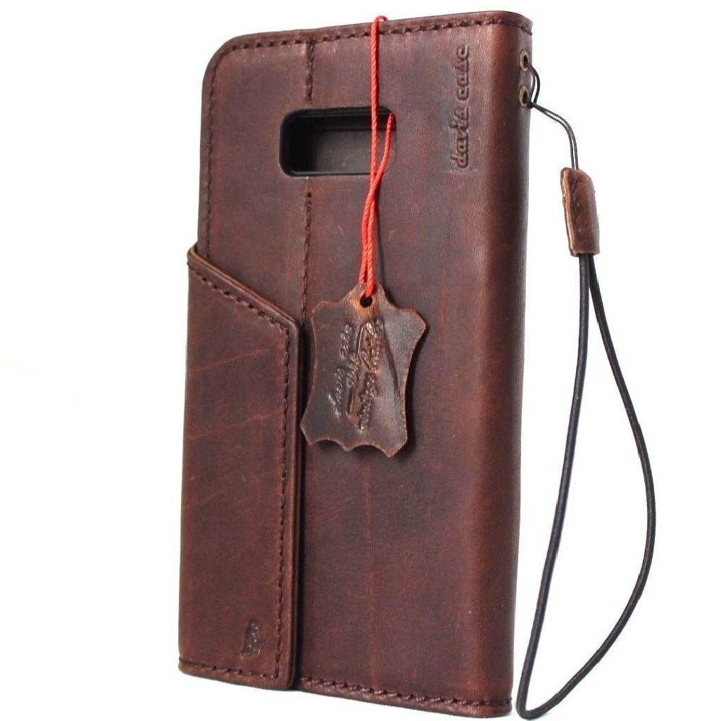 Vintage genuine oil leather Samsung Galaxy S8 Plus wallet case with magnetic closure and handmade craftsmanship.