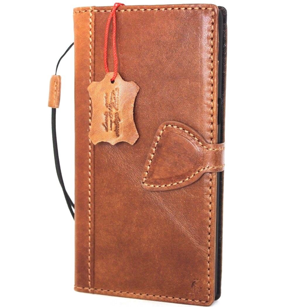 Brown genuine vintage leather Samsung Galaxy Note 8 book wallet case with magnet closure, card slots, slim design by D DavisCase
