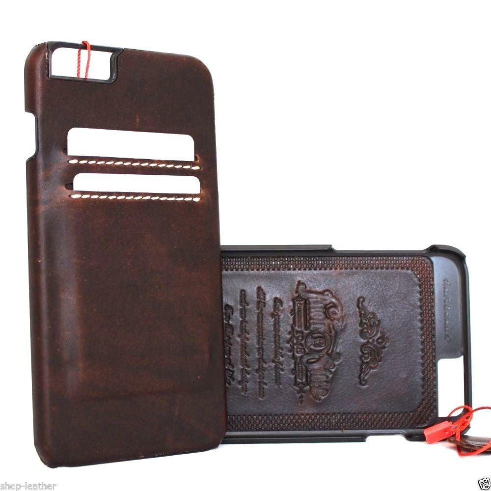 Vintage genuine leather iPhone 6/6s case, slim, luxury handmade cover with classic art design and precise cutouts.