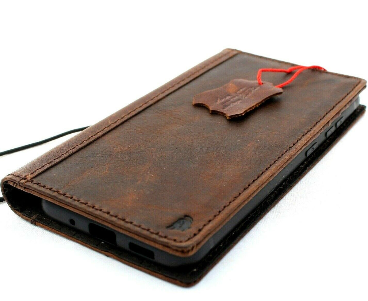 Genuine leather Samsung Galaxy S20 book wallet case by DAVISCASE with card slots, wireless charging holder, and ID window.