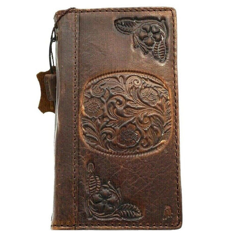 Genuine Leather Case For Apple iPhone 11 12 13 14 Pro 15 Max 7 8 plus Crafts falcon SE XS Wallet  Book Vintage Tan Style Credit Card Slots Cover Wireless Full Grain Dark luxury Mini Art Diy Embossing decorated