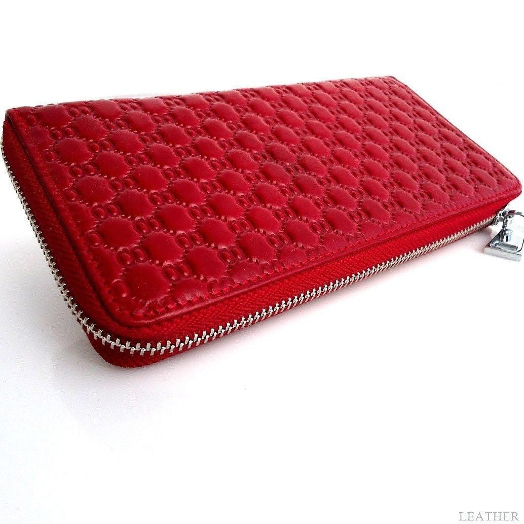 Red genuine leather women's purse and wallet with zipper, coin compartment, credit card slots, by DAVISCASE