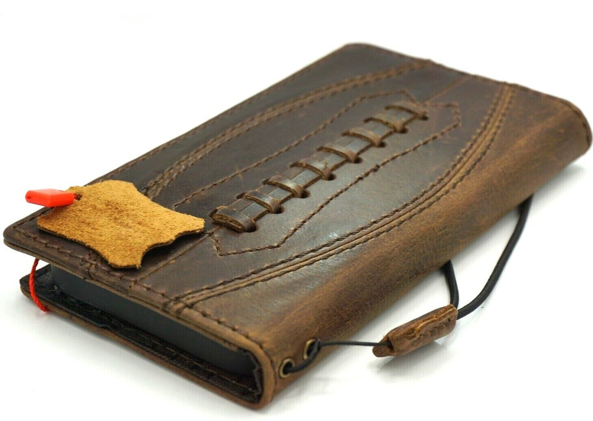 Handcrafted genuine leather wallet case for iPhone 11 to 15 Pro Max, with credit card slots, vintage style, DavisCase.