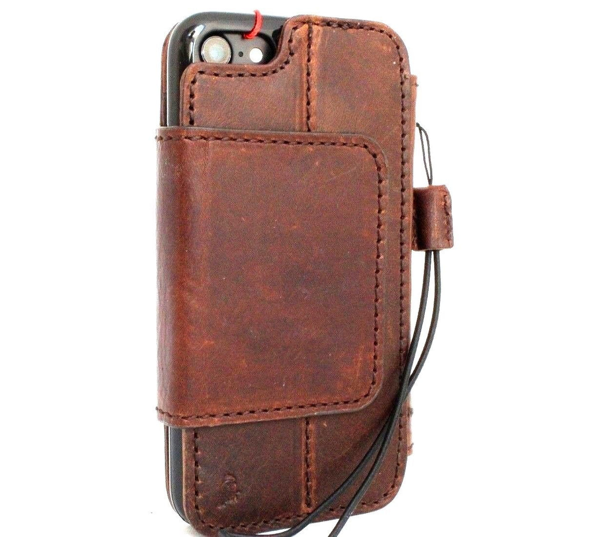 Handmade genuine Italian leather iPhone 8 case with wallet feature, credit holder, and removable cover in luxury, vendor-unknown brand