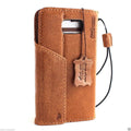 Light brown genuine leather phone case for Samsung Galaxy Note 5, vintage-style wallet cover with magnetic closure.
