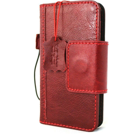 Genuine Red Soft Leather Case For Apple iPhone 12 Pro Max Book Wallet Vintage Credit Card Slots Soft Slim Magnetic Closure Cover Full Grain DavisCase