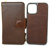 Genuine Dark Leather Case For Apple iPhone 12 Book Wallet Vintage Design Credit Cards Slots Soft Cover Removable Magnetic Full Grain DavisCase