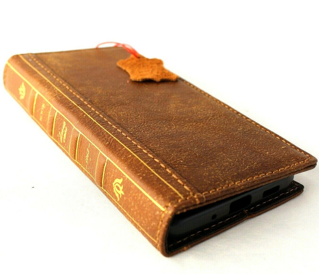 Genuine tan leather Samsung Galaxy S20 Ultra 5G wallet case with card slots, wireless charging window, and luxury rubber accents by DAVISCASE.