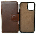 Genuine soft dark leather iPhone 12 PRO case by DAVISCASE with vintage style, ID window, credit card slots, and magnetic removable cover.