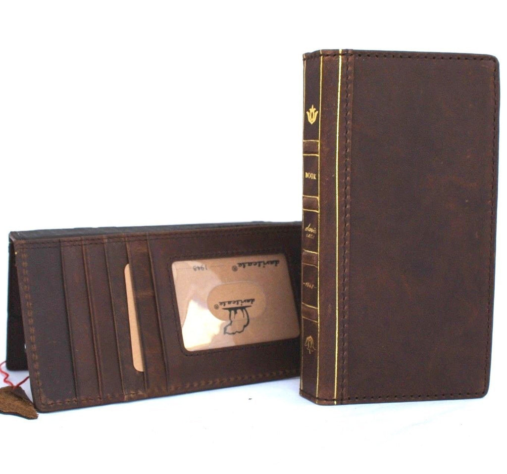 Handmade genuine leather phone case for Apple iPhone XS Max by DAVISCASE, featuring wallet-style design with credit card slots and soft holder.