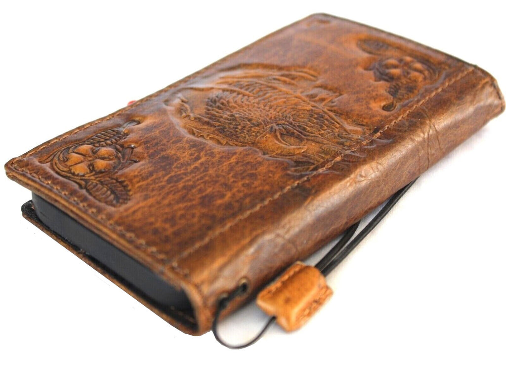 DavisCase genuine leather phone case for iPhone and Air models, vintage tan with credit card slots, handcrafted leather cover.