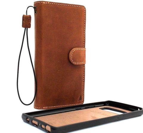 Genuine Natural Tanned leather case for Samsung Galaxy Note 8 book wallet cover soft vintage cards slots slim ID window Magnetic daviscase