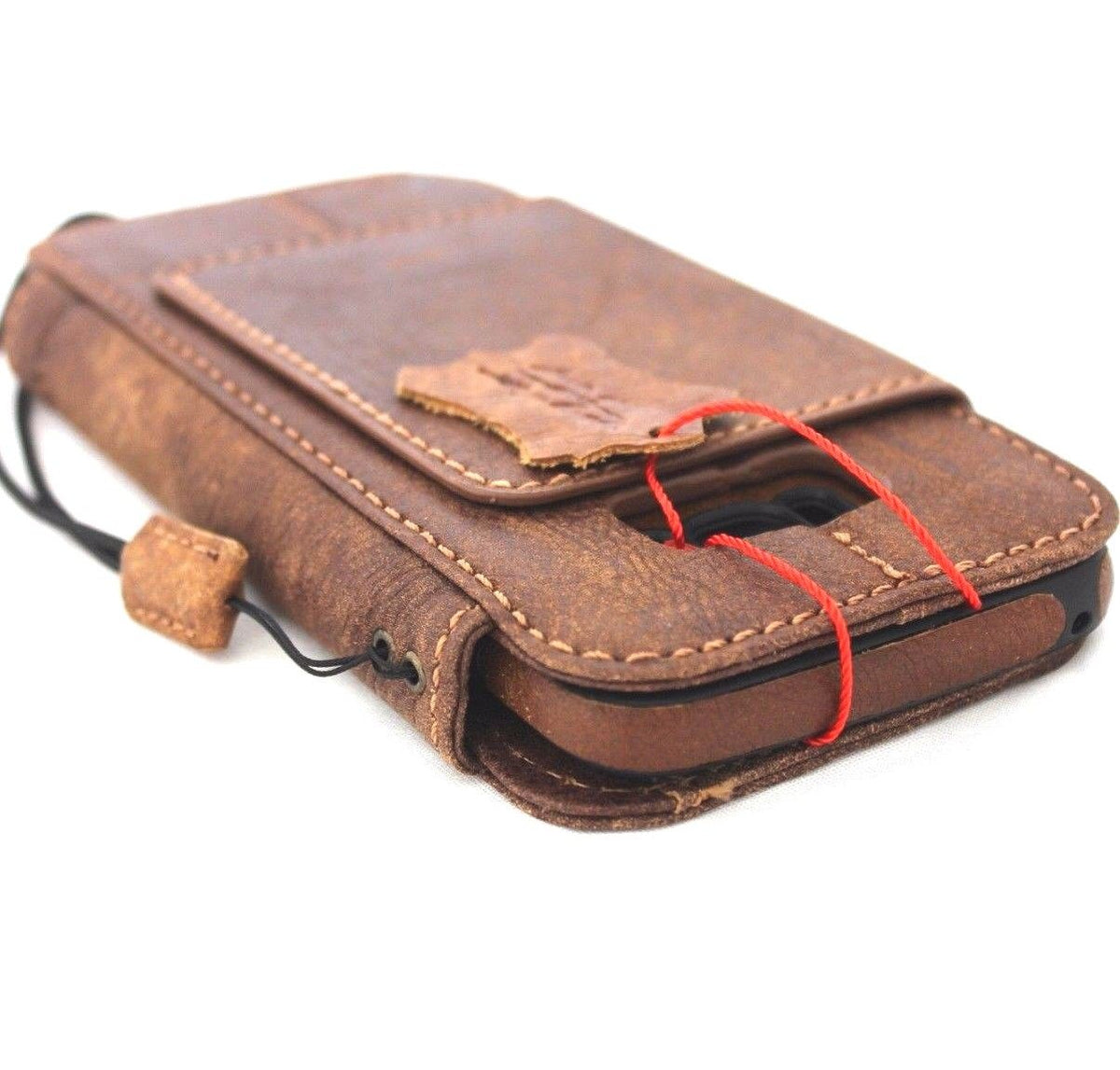 Handmade brown leather wallet case for Samsung Galaxy S8 Plus with removable card slots and window, slim and retro style.