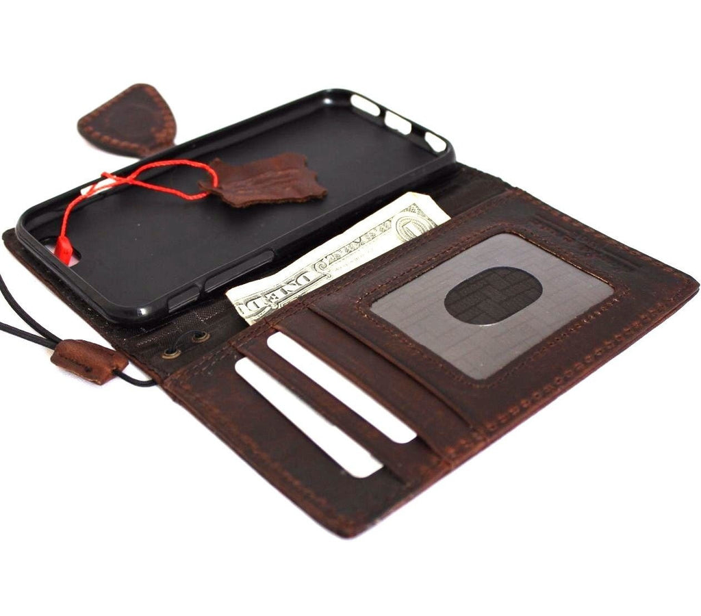 Handmade genuine Italian leather iPhone 6/6s wallet case with credit card holder and secure phone cover.