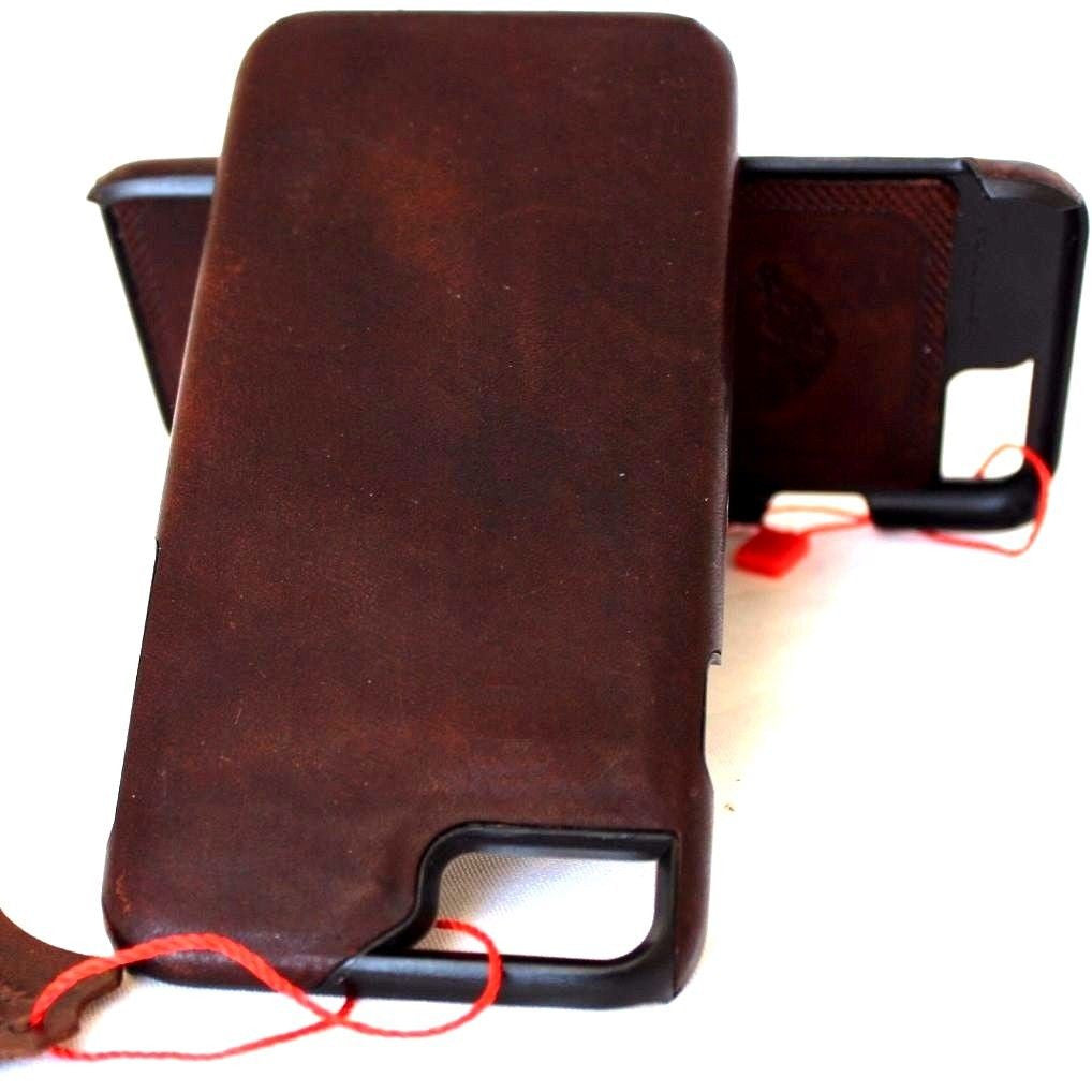 Vintage genuine leather iPhone 6 case with slim book-style design, magnetic closure, handcrafted leather holder for phones.