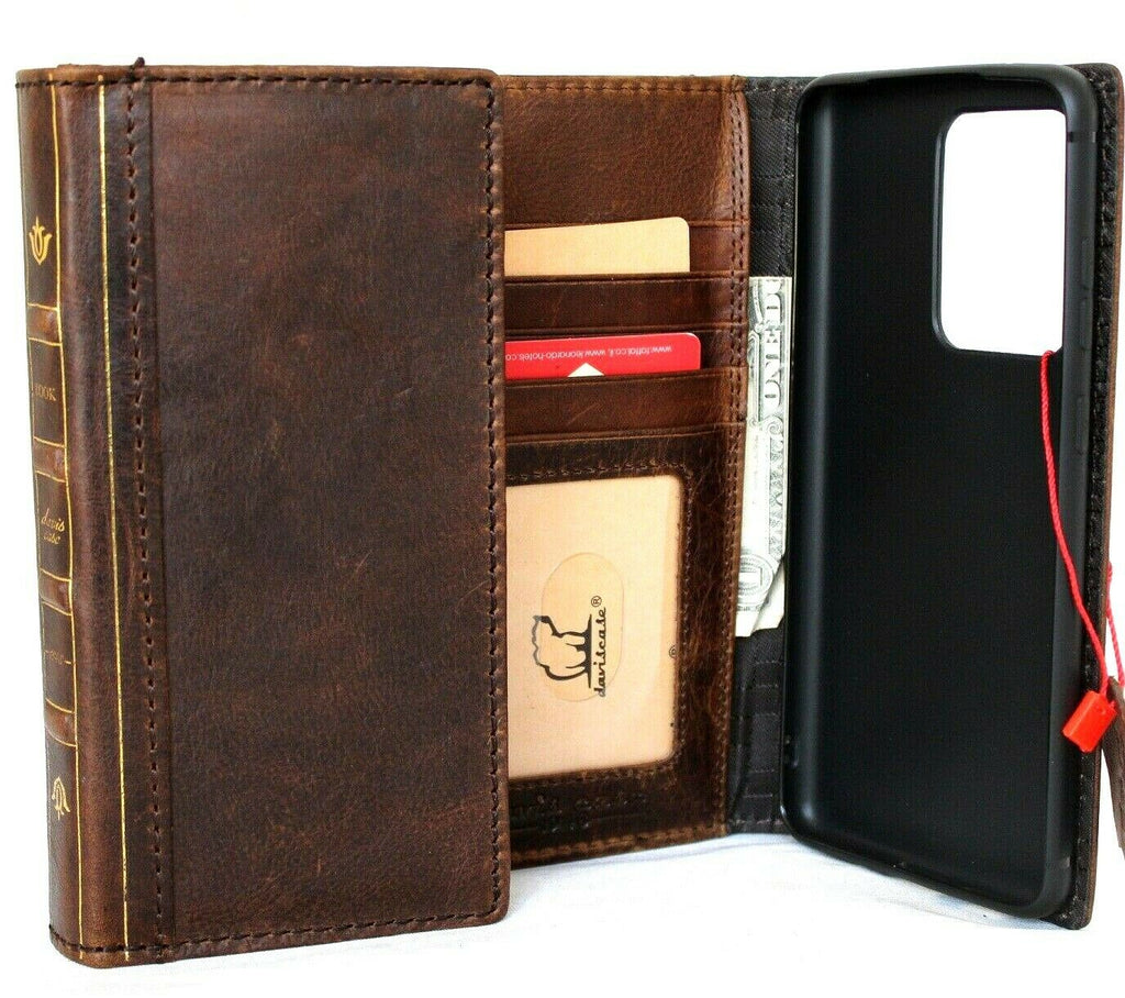 Genuine leather Bible-style wallet case for Samsung Galaxy Note 20 5G with card slots, wireless charging holder, by DAVISCASE