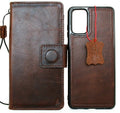 DavisCase genuine leather book wallet case for Samsung Galaxy S20 Plus with card slots, magnetic stand, and removable cover.