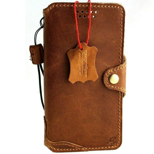 Genuine Slim Leather Case For Apple iPhone 12 Book Wallet Vintage Design Credit Cards Slots Cover Top Grain Tan DavisCase