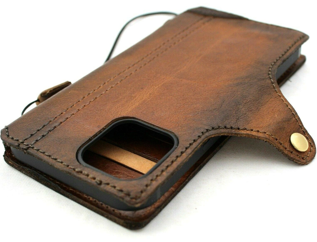 DavisCase genuine leather phone wallet case for iPhone 11-15 Pro Max, with credit card slots, vintage soft cover, full grain leather.