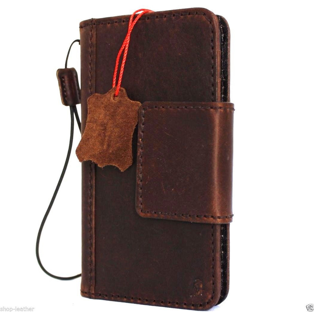 Handmade genuine Italian leather iPhone 6/6s case with wallet and magnetic closure, featuring credit card slots and sleek design.
