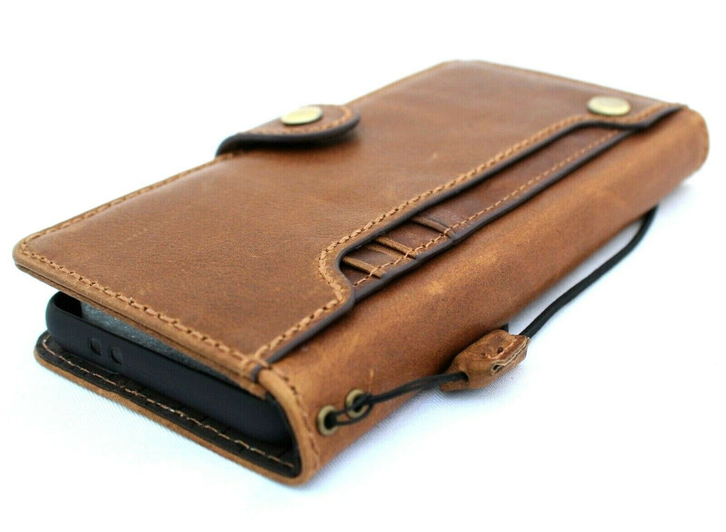 Genuine tan leather Samsung Galaxy S21 case by DavisCase with card slots, wallet design, handmade cover, wireless charging compatible