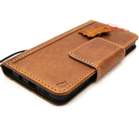 Genuine leather Case for Samsung Galaxy S10 book wallet cover Cards wireless charging window luxuey magnetic Tan slim daviscase