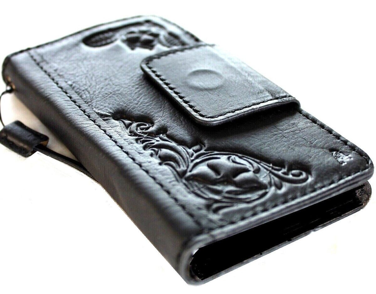 Google Pixel 7 Pro leather wallet case by DAVISCASE with magnetic closure, stand feature, embedding decorations, black color