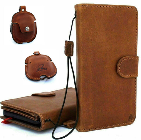 Étui pour Samsung Galaxy S 10 Plus en cuir véritable, portefeuille de livre, couverture amovible, fentes pour cartes de crédit magnétiques + Airpods 2