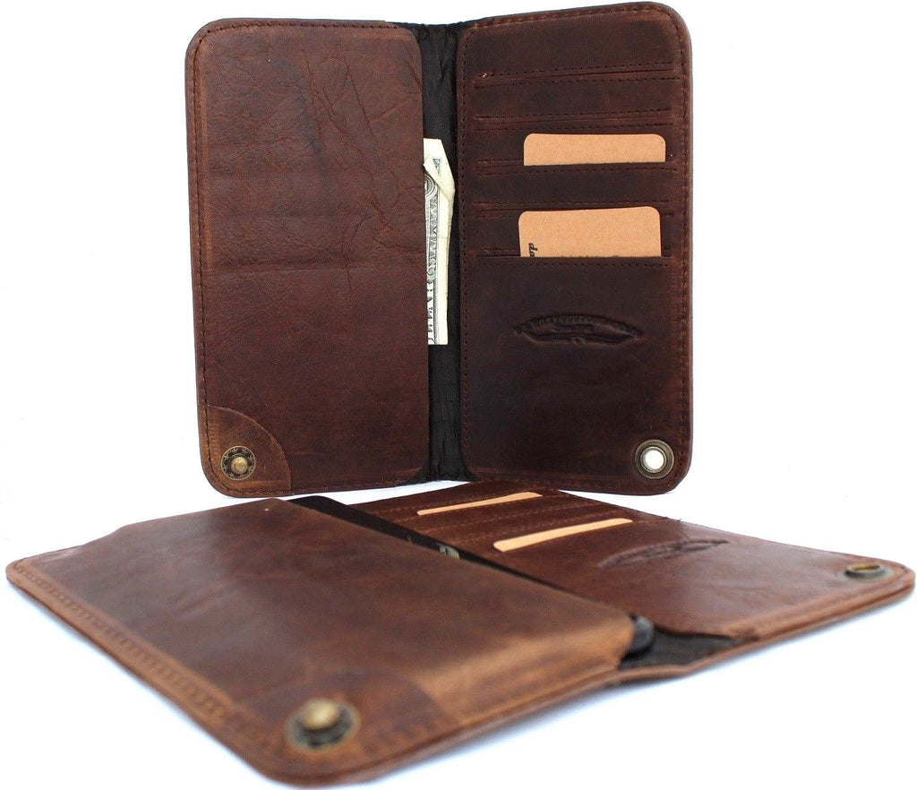 Brown genuine Italian leather book wallet case for LG V40 V30 G7 by DAVISCASE, featuring a slim, luxurious design.