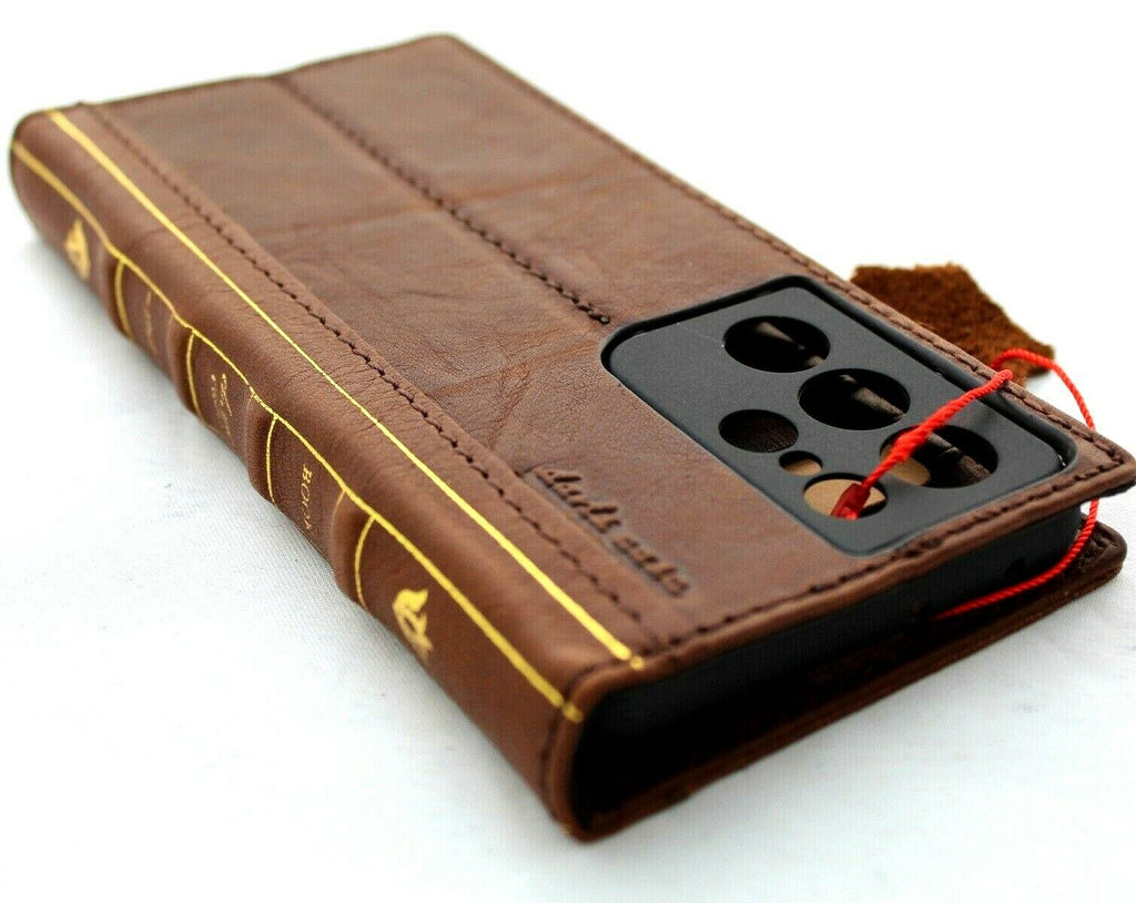 Genuine leather book wallet case for Samsung Galaxy S21 Ultra 5G by DAVISCASE, with card slots and wireless charging compatibility