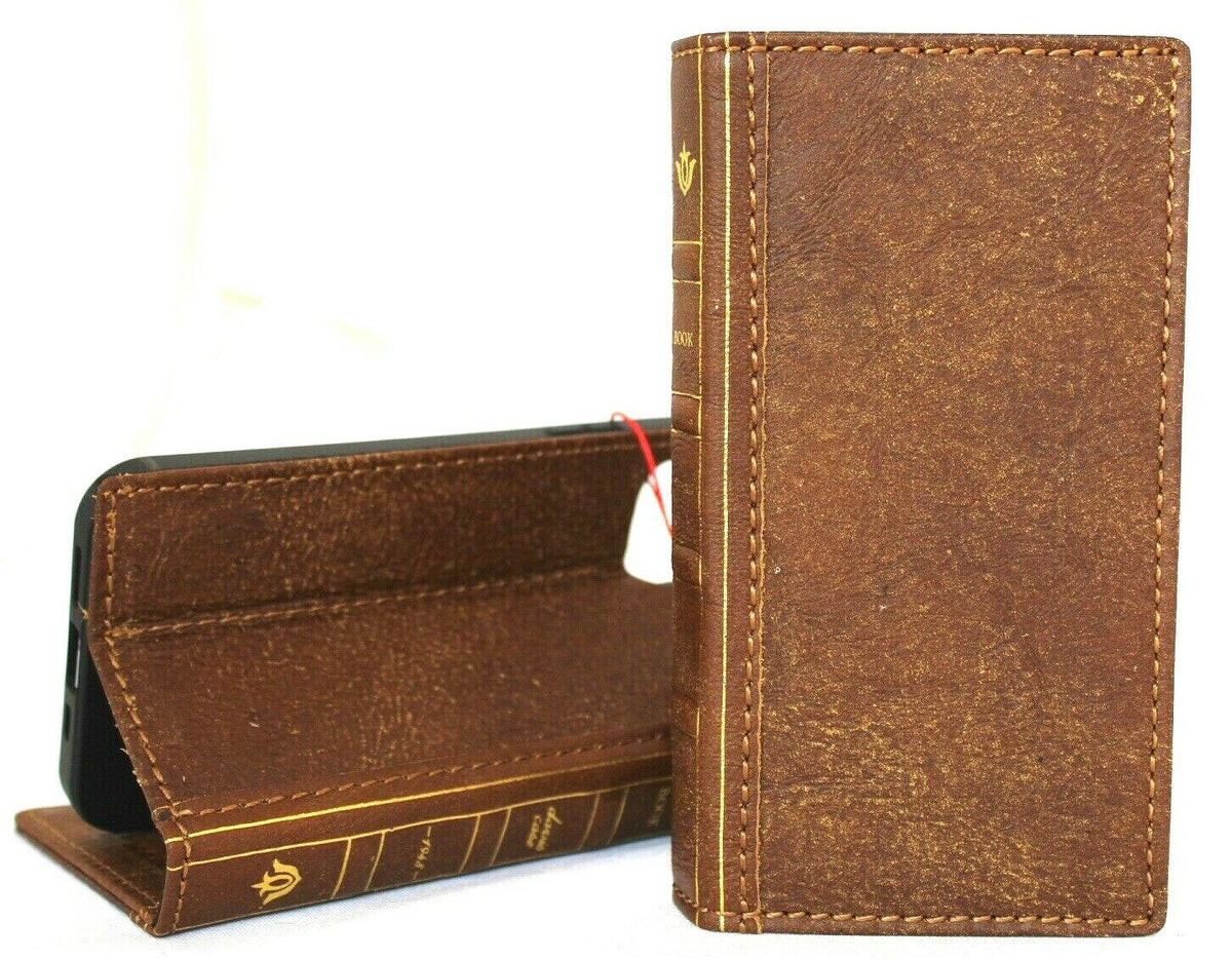 Handmade DavisCase genuine leather iPhone 12 Pro wallet case with vintage Bible design, ID window, credit card slots, soft slim cover