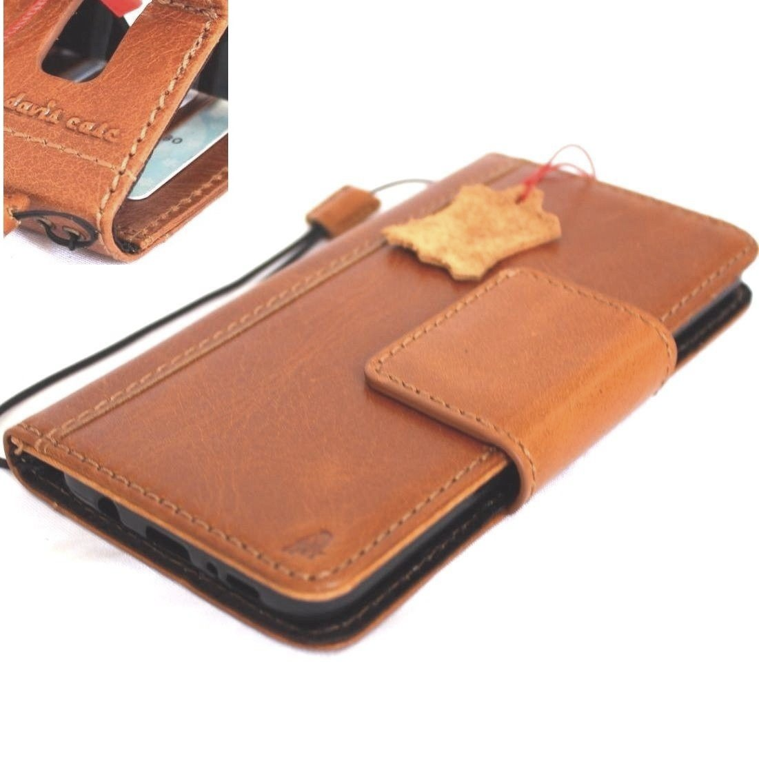 Light brown genuine vintage leather Samsung Galaxy S8 Plus wallet case with card slots and slim design, handmade by DavisCase.