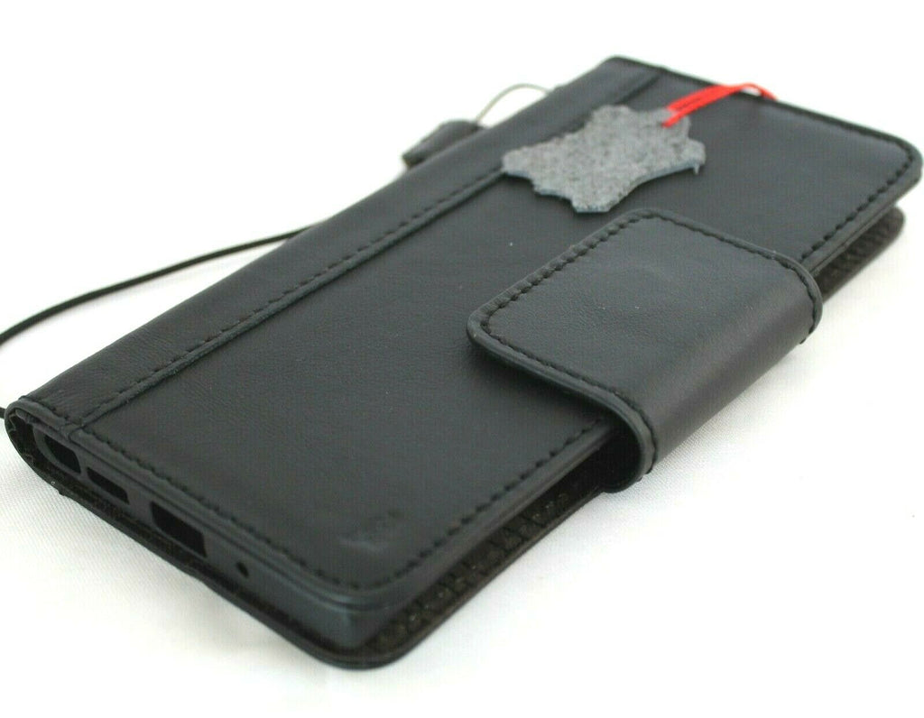 DavisCase genuine black leather wallet case for Samsung Galaxy Note 20 Ultra 5G with card slots, ID window, and magnetic closure