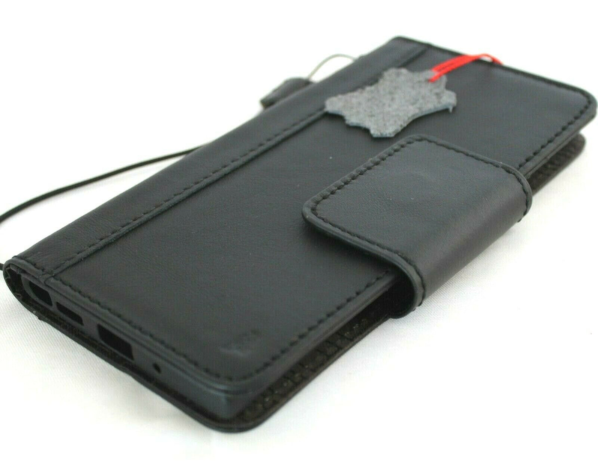 DavisCase genuine black leather wallet case for Samsung Galaxy Note 20 Ultra 5G with card slots, ID window, and magnetic closure