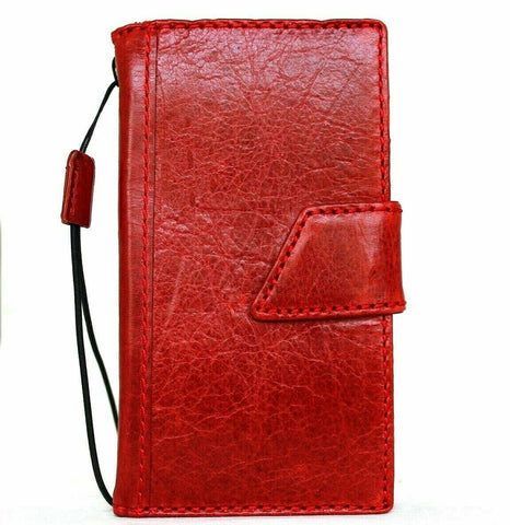 Genuine Natural Leather Case For Apple iPhone 13 Mini Wallet Vintage Red Magnetic Closure Design Cards Slim Soft Cover Davis