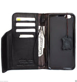 Echtleder-Hülle für iPhone 6S Plus Cover 6 S, Buch-Brieftaschenband, Kreditkarte, Ausweis, Magnet, Business, schlank, Magnet, schwarz, Daviscase
