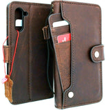 Genuine leather case for samsung galaxy note 10 book wallet cover  retro cards slots button closure luxury flip rubber strap wireless charging daviscase